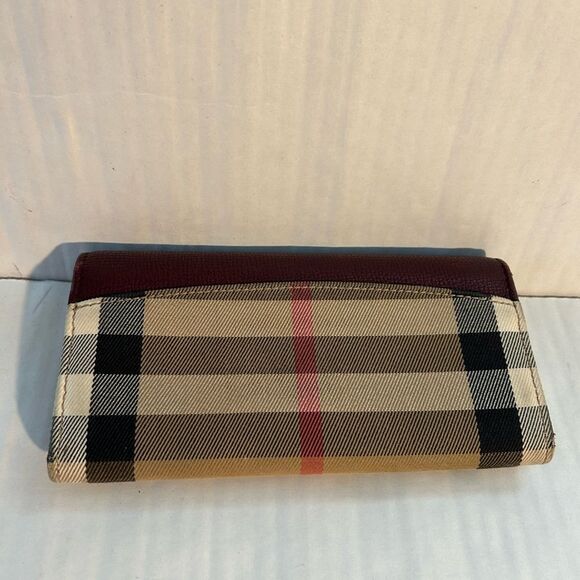 Burberry Porter Continental Burgundy Leather and Canvas Wallet - Picture 2 of 14
